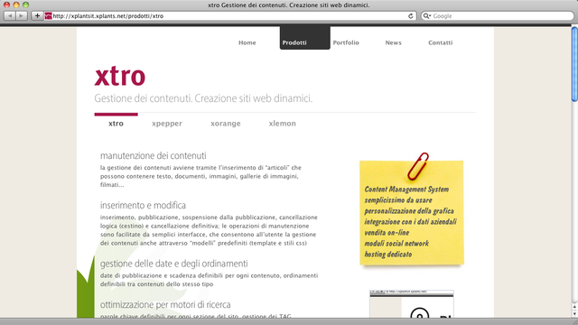 esempio di sito web gestito con xtro