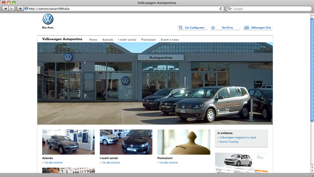 Home page, il layout è come quello del sito ufficiale Volkswagen Italia