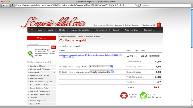 Ordini e pagamenti on-line