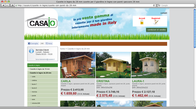 il catalogo comprende casette in legno per giardino, box auto in legno, case prefabbricate in legno, bungalow...
